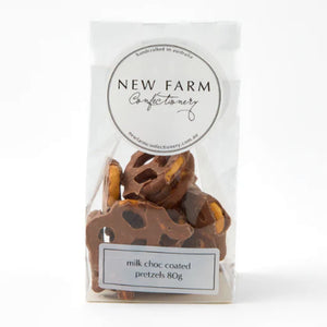 Milk Choc Coated Pretzels (80g) - New Farm Confectionery