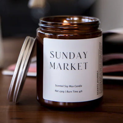 Candle Medium Size: Sunday Market (Coconut, Frangipani, Lemongrass, Lime - Scents Journey