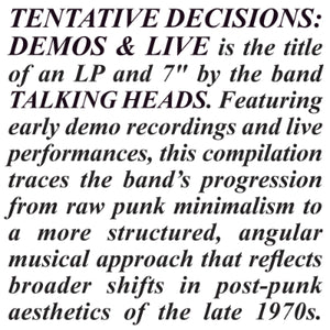 Talking Heads - Tentative Decisions: 1974-1976 (Black 1LP & 7" Vinyl)