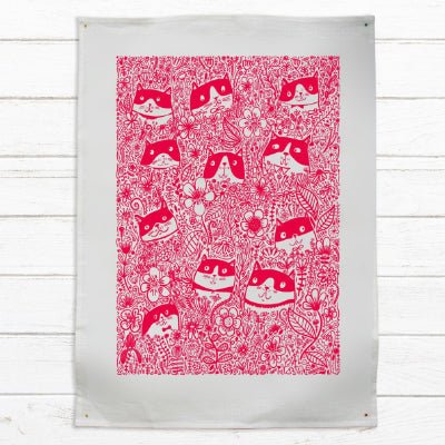 Able & Game Tea Towel - Cat Flower Red - Happy Valley Able & Game Tea Towel