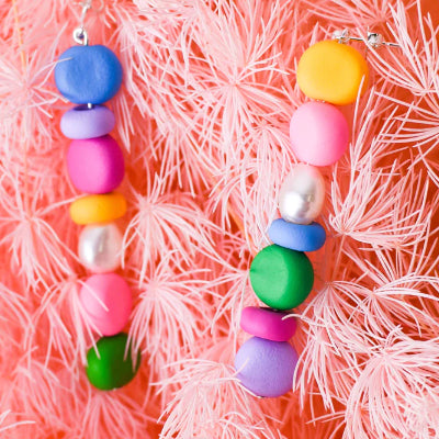 Emily Green - Rainbow Beaded Pearl Drop Earrings