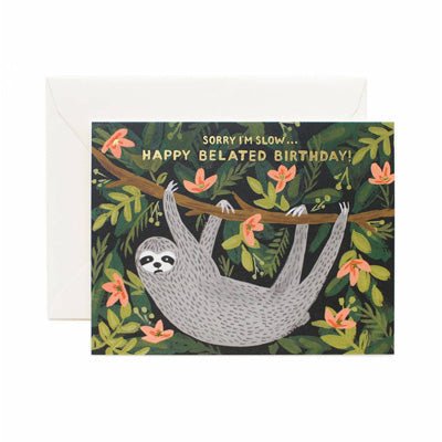 Rifle Paper Co Card - Sloth Belated Birthday - Happy Valley Rifle Paper Co. Card