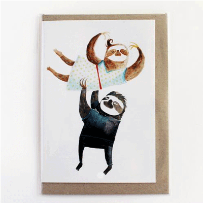 Surfing Sloth Card - Dancing Sloths - Happy Valley Surfing Sloth Card