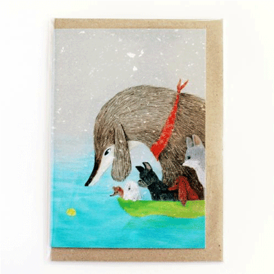 Surfing Sloth Card - Dogs & Ball - Happy Valley Surfing Sloth Card