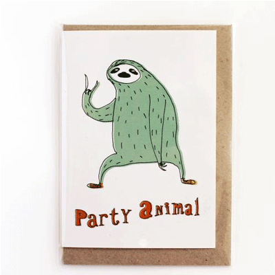 Surfing Sloth Card - Party Animal - Happy Valley Surfing Sloth Card